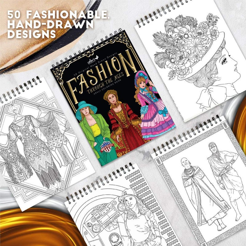 ColorIt Fashion Through The Ages Adult Coloring Book - 50 Single-Sided Designs, Thick Smooth Paper, Lay Flat Hardback Covers, Spiral Bound, USA Printed, Fashion Pages to Color - Image 5